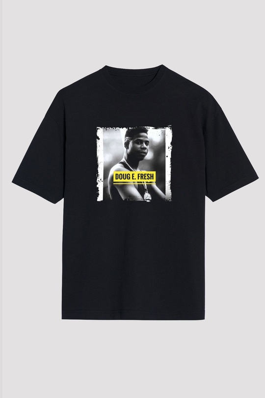 Doug E. Fresh Baskılı Unisex Oversize Siyah Tişört