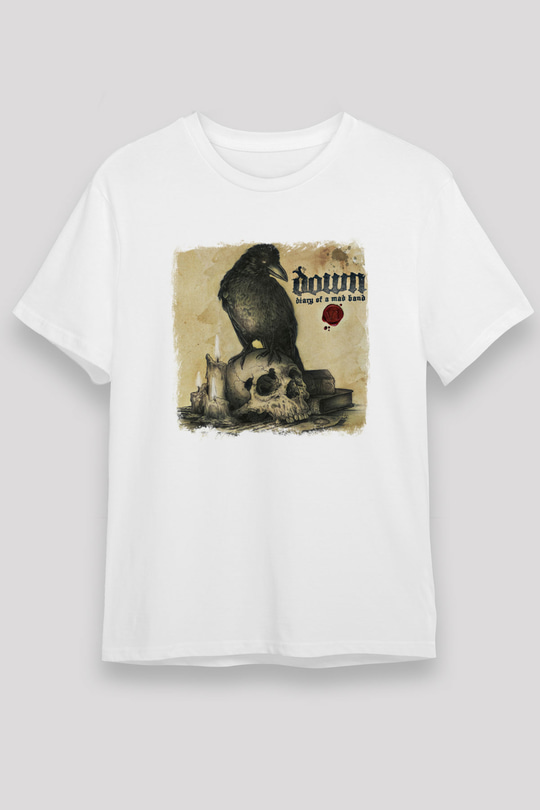 Down Baskılı Unisex Beyaz Tişört