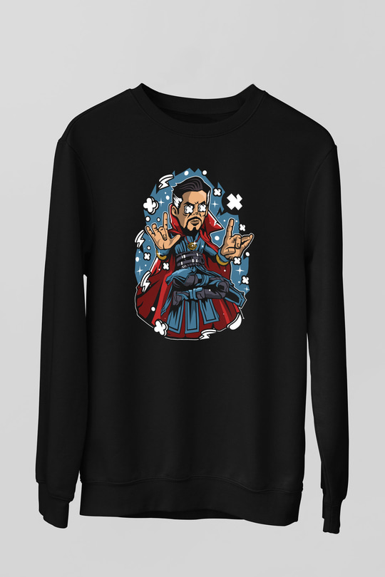 Dr Strange Baskılı Unisex Siyah Sweatshirt