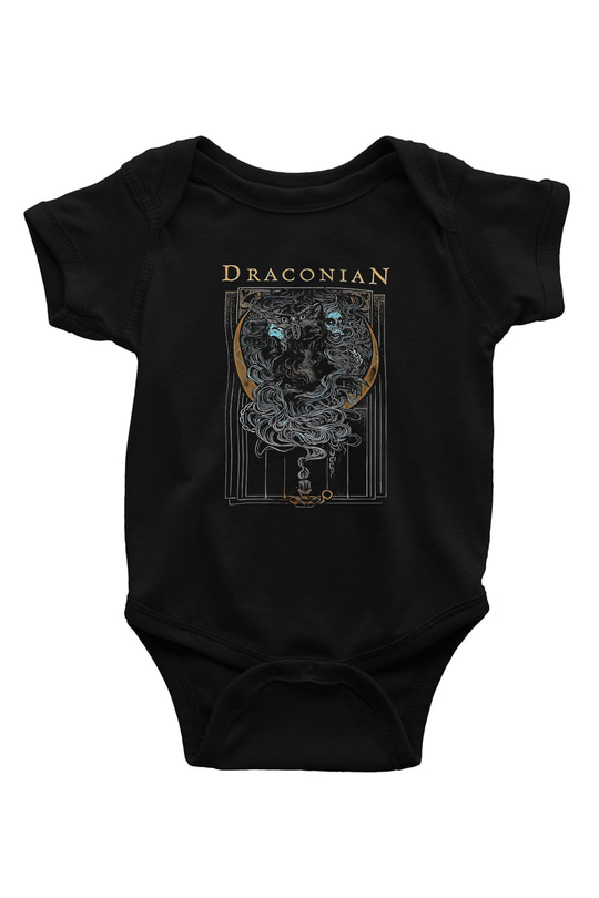 Draconian Baskılı Unisex Siyah Bebek Body - Zıbın