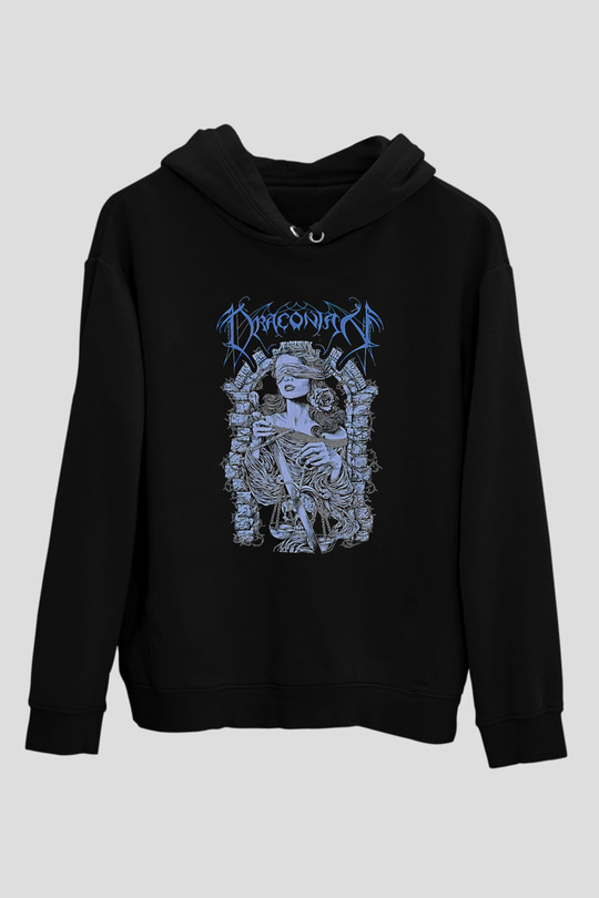 Draconian Baskılı Unisex Siyah Kapüşonlu Sweatshirt