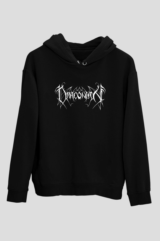 Draconian Baskılı Unisex Siyah Kapüşonlu Sweatshirt