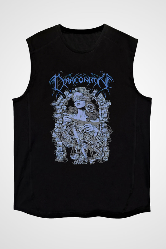 Draconian Baskılı Unisex Siyah Kolsuz Tişört - Tshirt