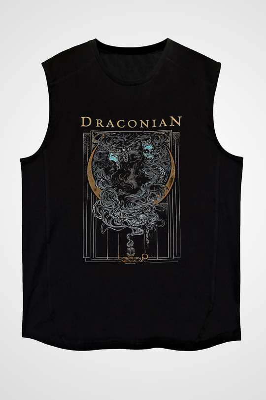 Draconian Baskılı Unisex Siyah Kolsuz Tişört - Tshirt