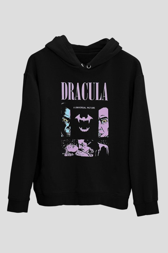 Dracula Baskılı Unisex Siyah Hoodie