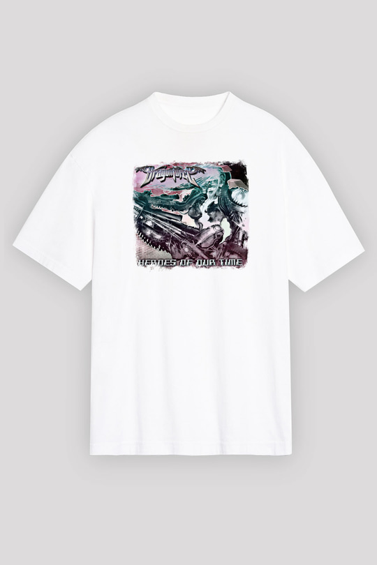 Dragon Force Baskılı Unisex Beyaz Oversize Tişört
