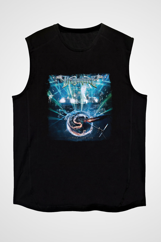Dragon Force Baskılı Unisex Siyah Kolsuz Tişört