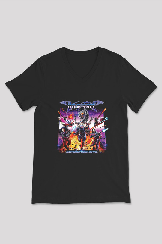 Dragon Force Baskılı Unisex Siyah V Yaka Tişört