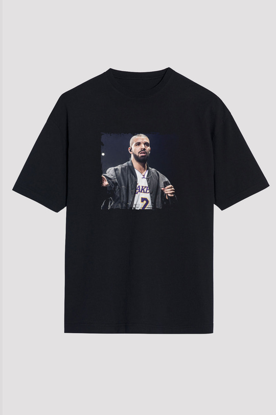 Drake Baskılı Unisex Oversize Siyah Tişört