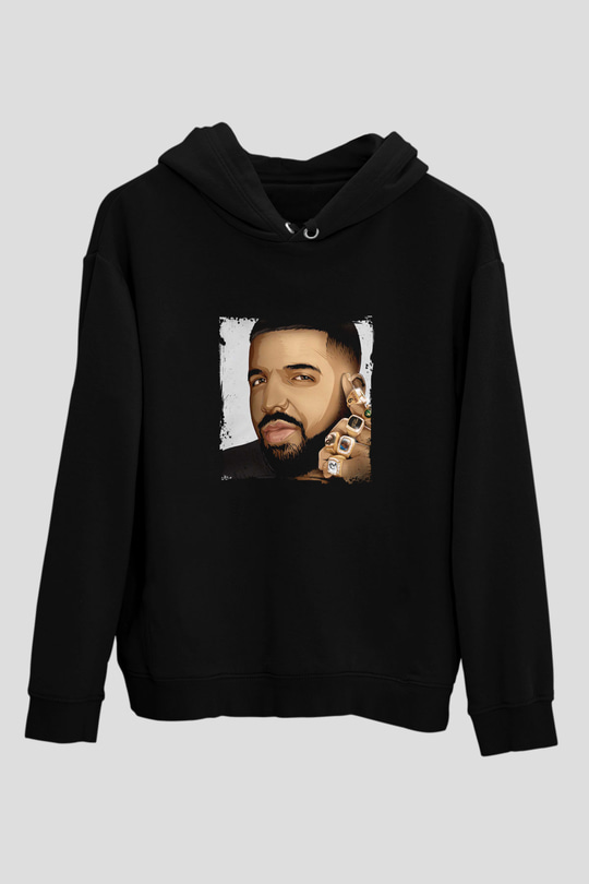 Drake Baskılı Unisex Siyah Hoodie