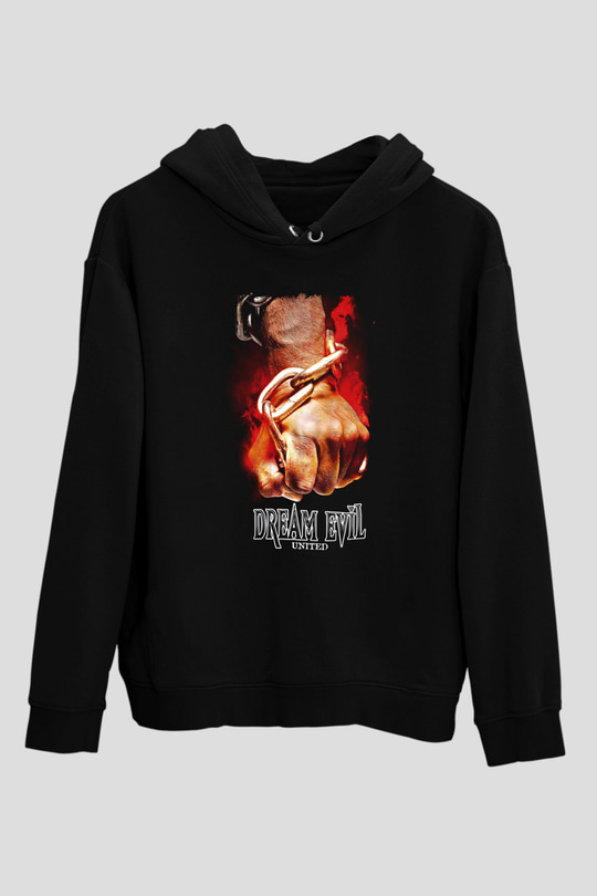 Dream Evil Baskılı Unisex Siyah Kapüşonlu Sweatshirt