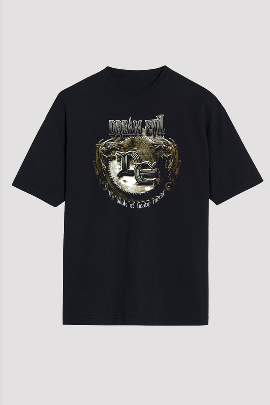 Dream Evil Baskılı Unisex Siyah Oversize Tişört - Tshirt