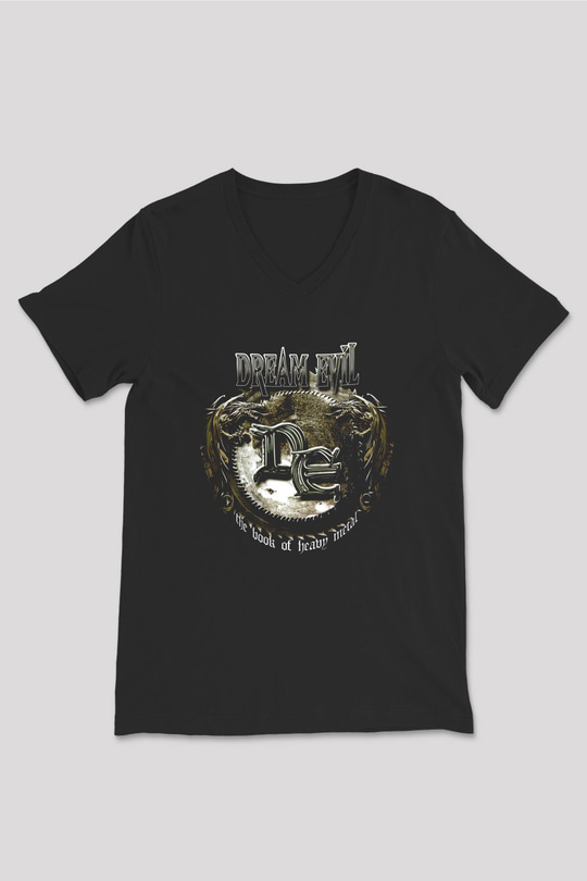 Dream Evil Baskılı Unisex Siyah V Yaka Tişört - Tshirt