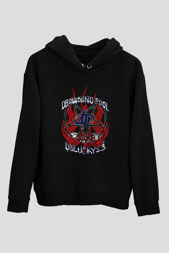 Drowning Pool Baskılı Unisex Siyah Kapüşonlu Sweatshirt