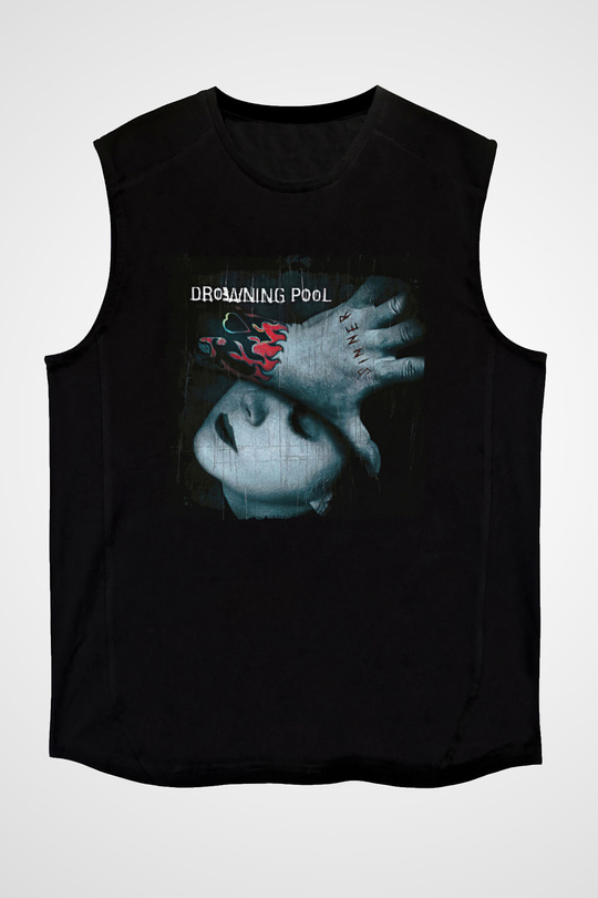 Drowning Pool Baskılı Unisex Siyah Kolsuz Tişört - Tshirt