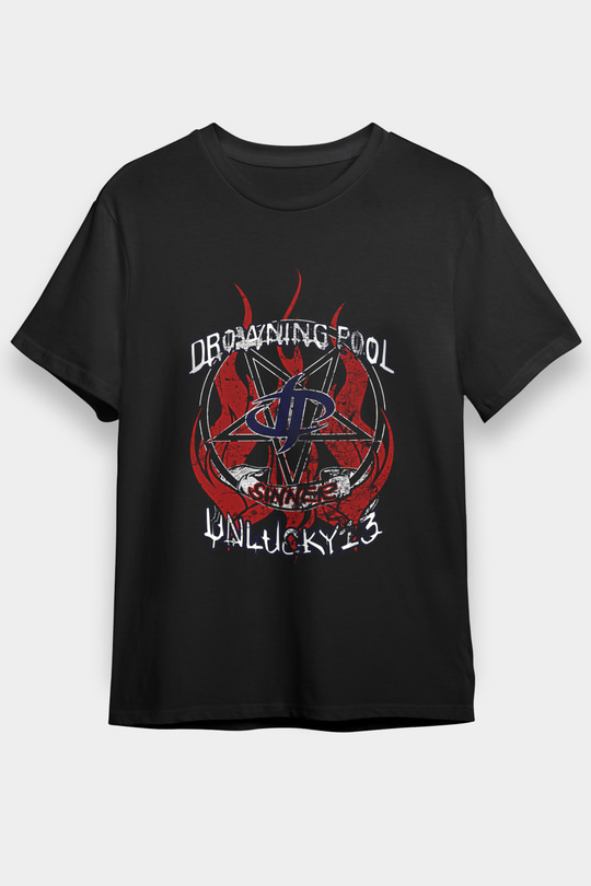 Drowning Pool Baskılı Unisex Siyah Tişört - Tshirt