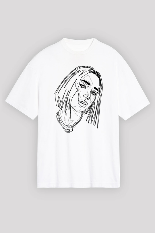 Dua Lipa Baskılı Beyaz Unisex Oversize Tişört - Tshirt