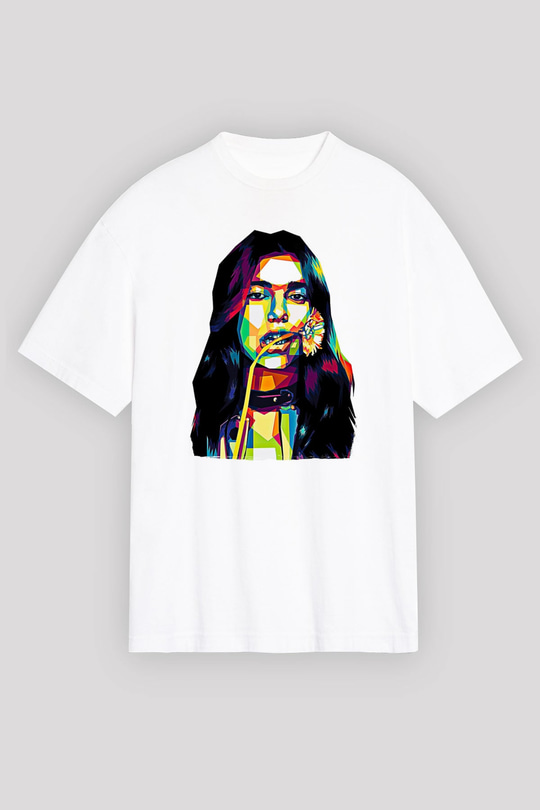 Dua Lipa Baskılı Beyaz Unisex Oversize Tişört - Tshirt
