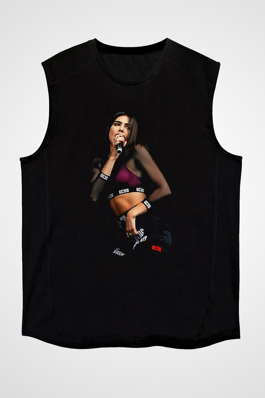 Dua Lipa Baskılı Unisex Siyah Kolsuz Tişört - Tshirt