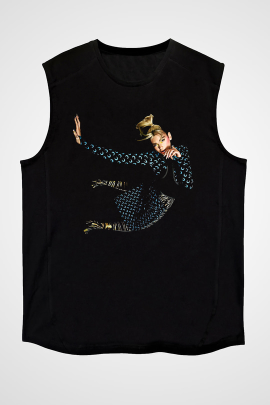 Dua Lipa Baskılı Unisex Siyah Kolsuz Tişört - Tshirt