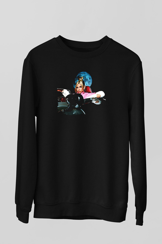 Dua Lipa Baskılı Unisex Siyah Sweatshirt