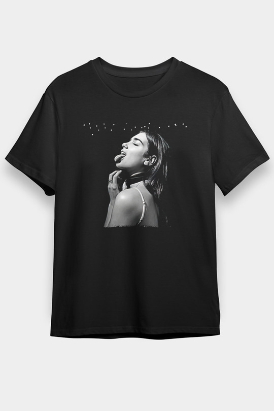 Dua Lipa Baskılı Unisex Siyah Tişört - Tshirt