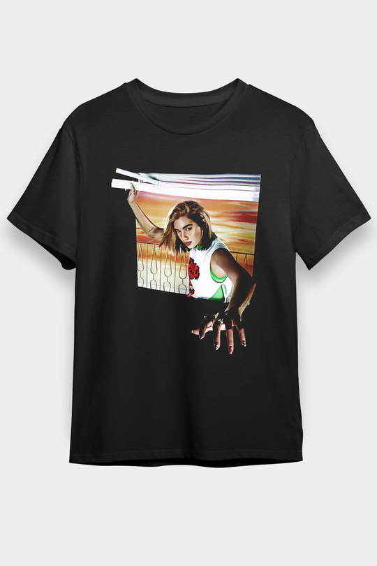 Dua Lipa Baskılı Unisex Siyah Tişört - Tshirt