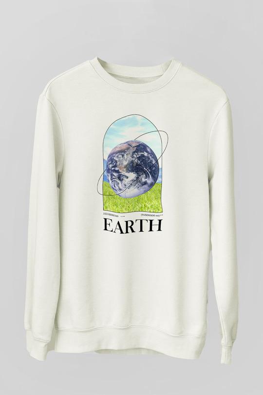 Dünya Baskılı Unisex Ekru Sweatshirt