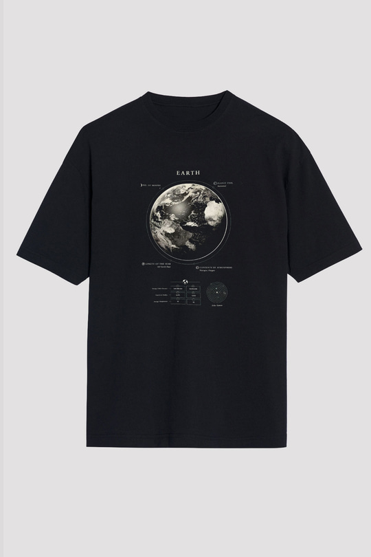 Dünya Fiziksel Özellikleri Baskılı Unisex Oversize Tişört - Tshirt