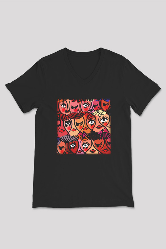 Dünya Kadınlar Günü Siyah Unisex V Yaka Tişört T-Shirt