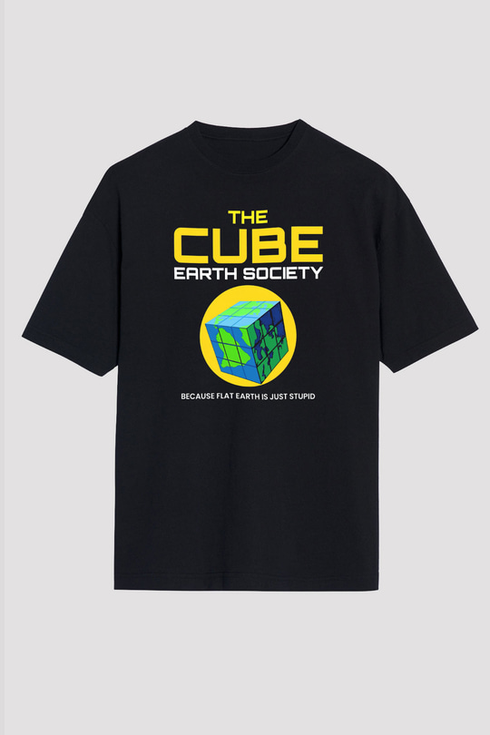 Dünya Küp Baskılı Unisex Oversize Tişört - Tshirt