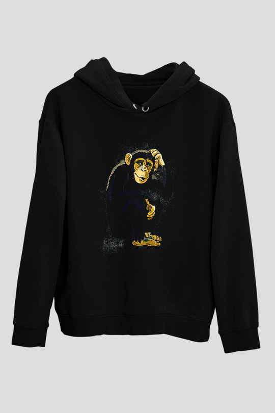 Düşünen Maymun Siyah  Unisex Hoodie