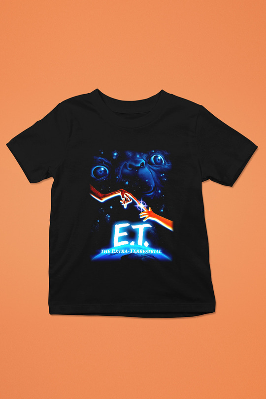 E.T. Baskılı Siyah Unisex Çocuk Tişört