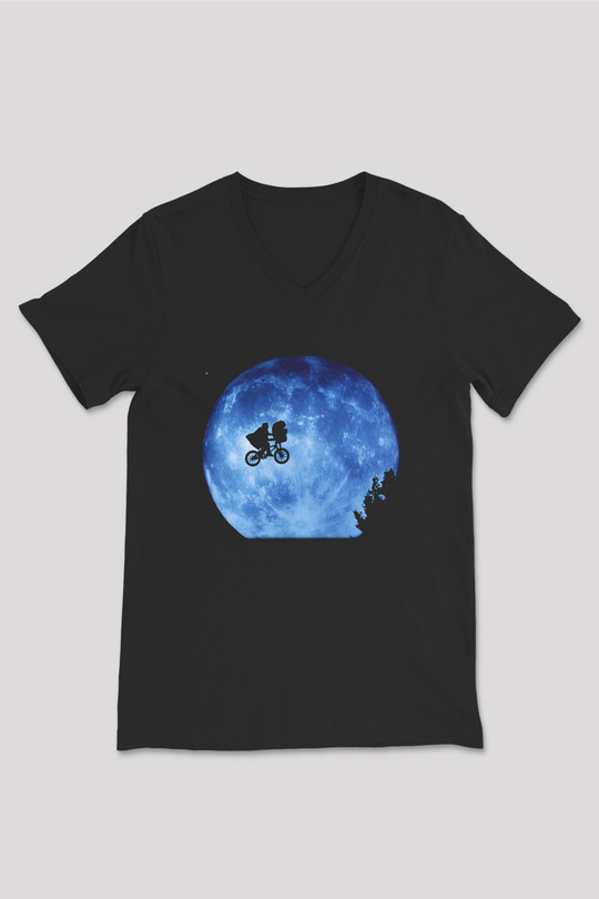 E.T. Siyah Unisex V Yaka Tişört