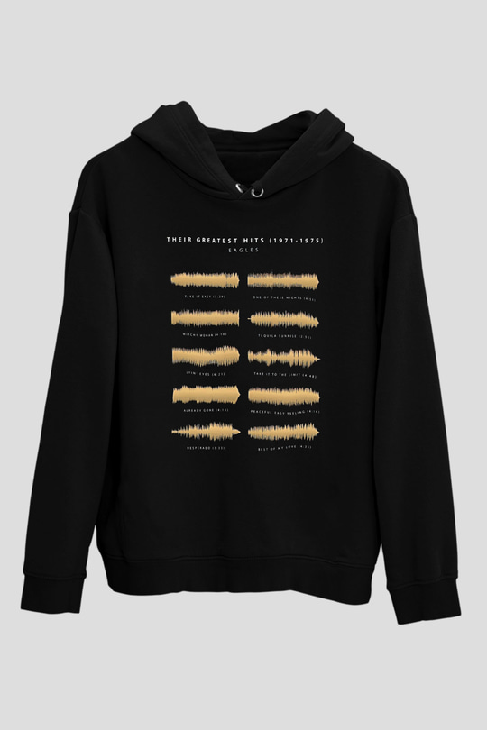 Eagles Baskılı Unisex Siyah Kapüşonlu Sweatshirt