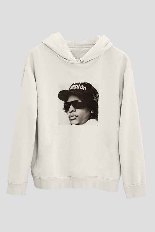 Eazy-E Baskılı Unisex Beyaz Kapüşonlu Sweatshirt