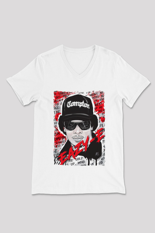 Eazy-E Beyaz Unisex V Yaka Tişört