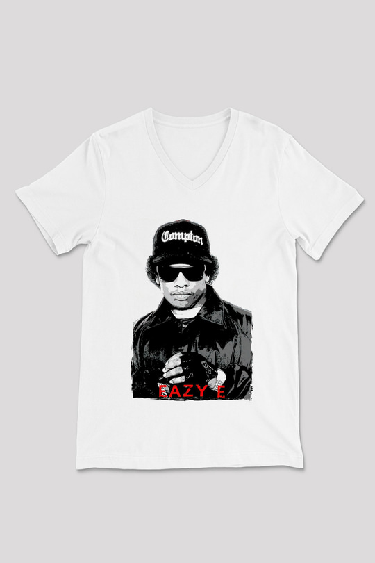 Eazy-E Beyaz Unisex V Yaka Tişört