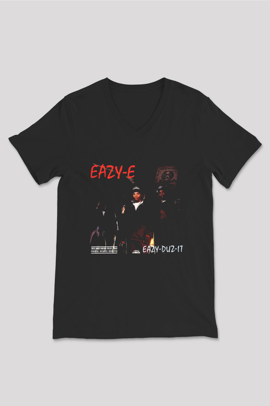 Eazy-E Siyah Unisex V Yaka Tişört T-Shirt