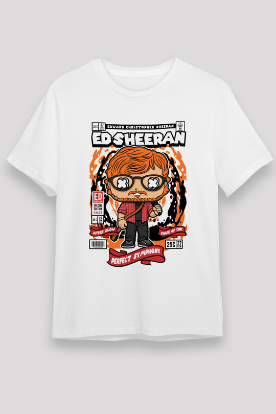 Ed Sheeran Baskılı Unisex Beyaz Tişört