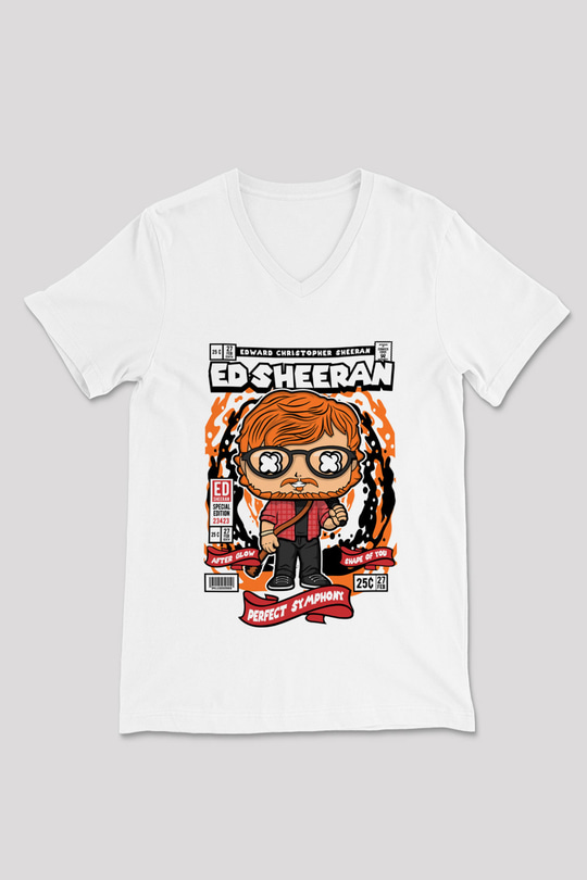 Ed Sheeran Baskılı Unisex Beyaz V Yaka Tişört