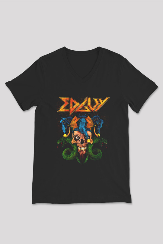 Edguy Siyah Unisex V Yaka Tişört T-Shirt