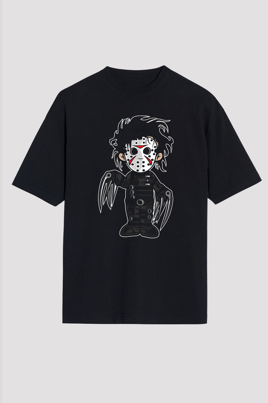 Edward Baskılı Unisex Siyah Oversize Tişört