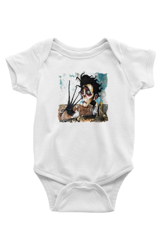Edward Scissorhands Baskılı Beyaz Unisex Bebek Body - Zıbın