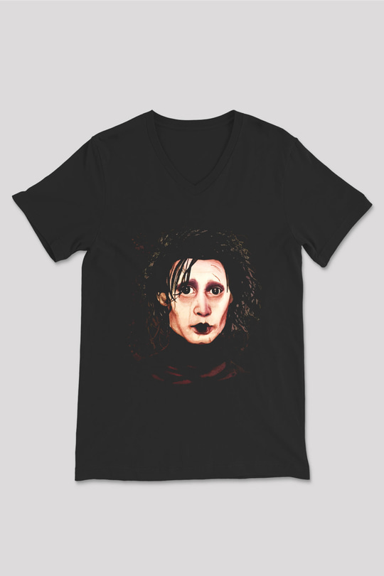 Edward Scissorhands Siyah Unisex V Yaka Tişört