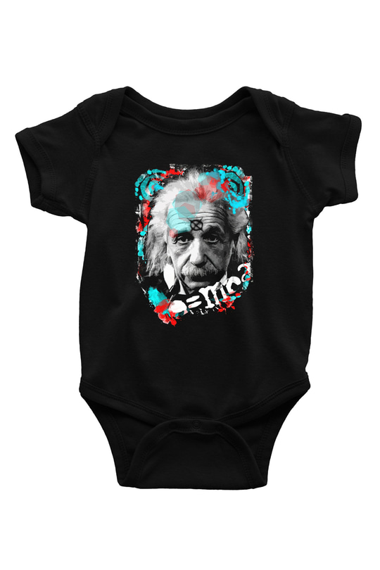 Einstein Baskılı Siyah Bebek Body - Zıbın