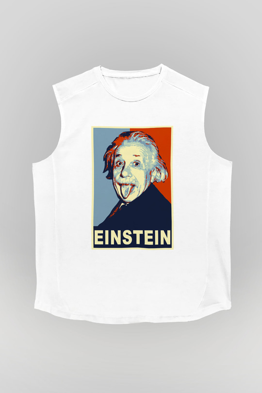 Einstein Beyaz Unisex Kolsuz Tişört