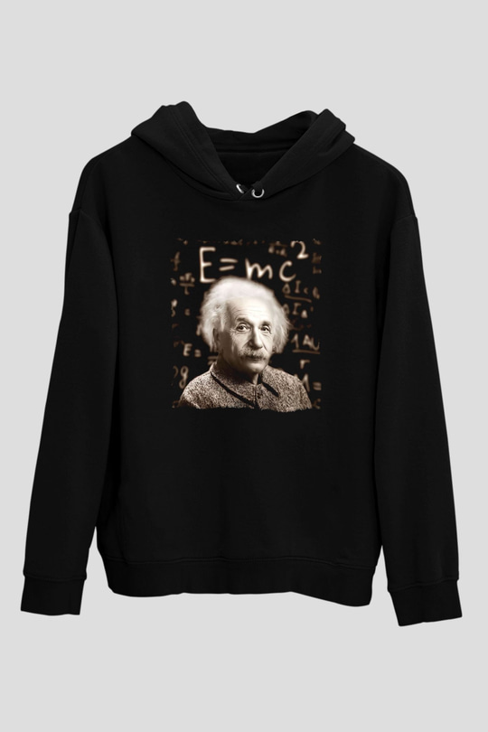 Einstein Siyah Unisex Kapüşonlu Sweatshirt