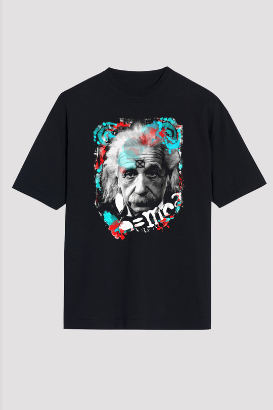 Einstein Siyah Unisex Oversize Tişört T-Shirt