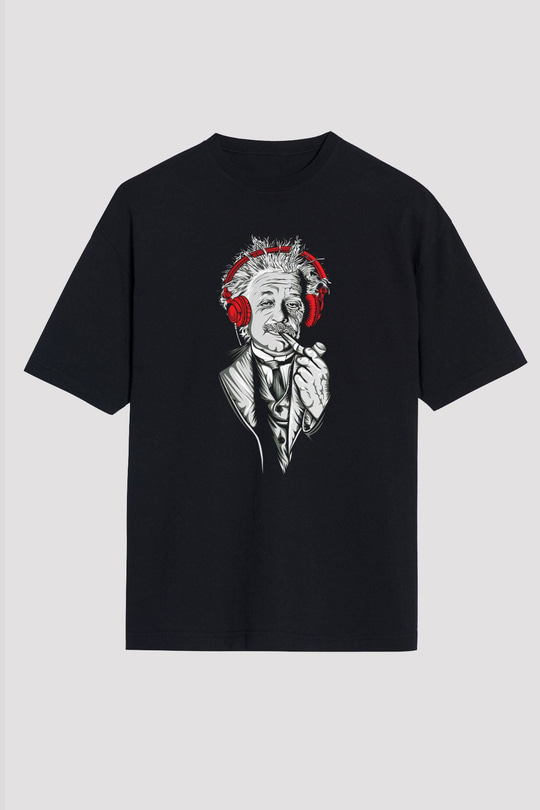 Einstein Siyah Unisex Oversize Tişört T-Shirt